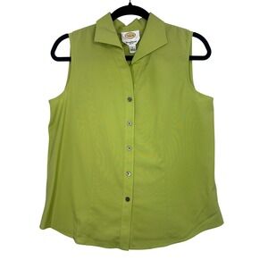 Talbots Sleeveless Button Down Shirt Green Size 4 Wrinkle Resistant Stretch